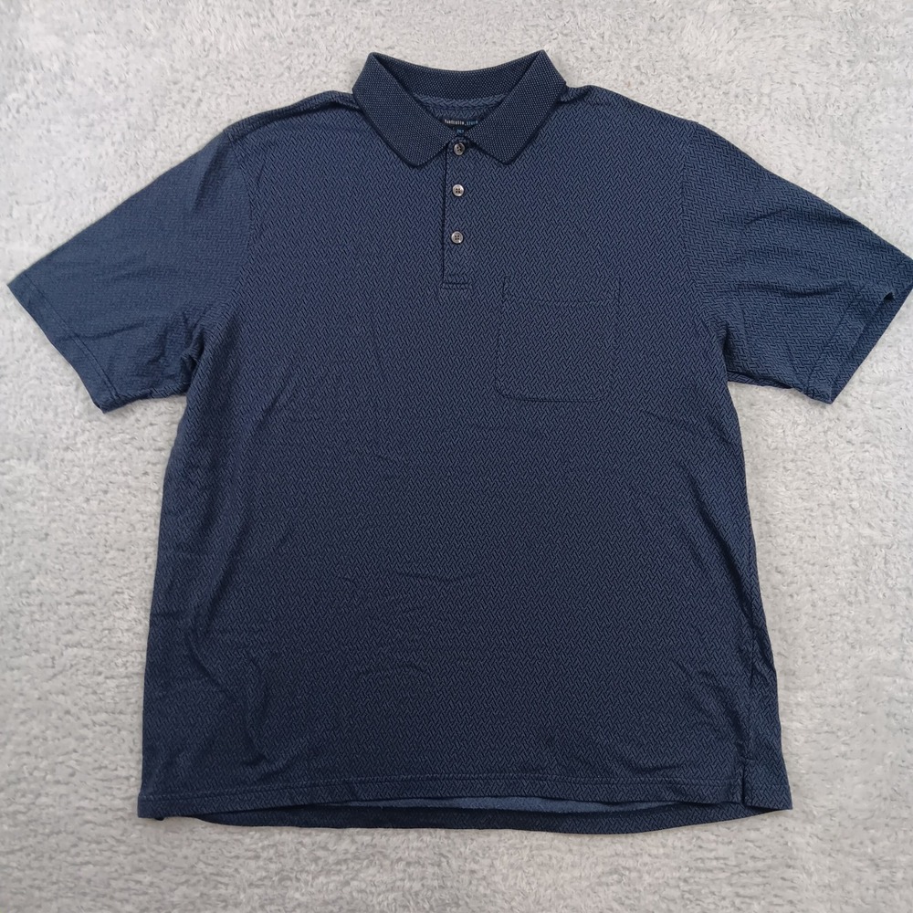 Van Heusen Studio Polo Shirt Mens 2XLT Navy Blue Geometric Knit Short Sleeve